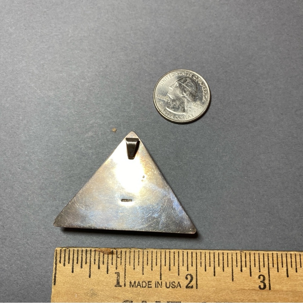 Vintage artisan gemstone mountain picture agate triangle sterling silver pendant - Picture 3 of 4